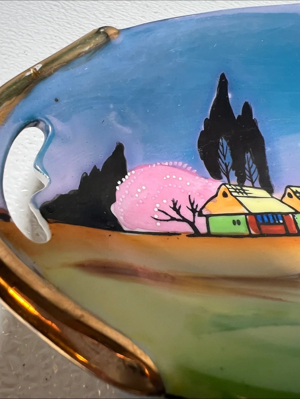 Japan Hand Painted Lustreware Celery Tray/Oval Bowl Rare Vintage